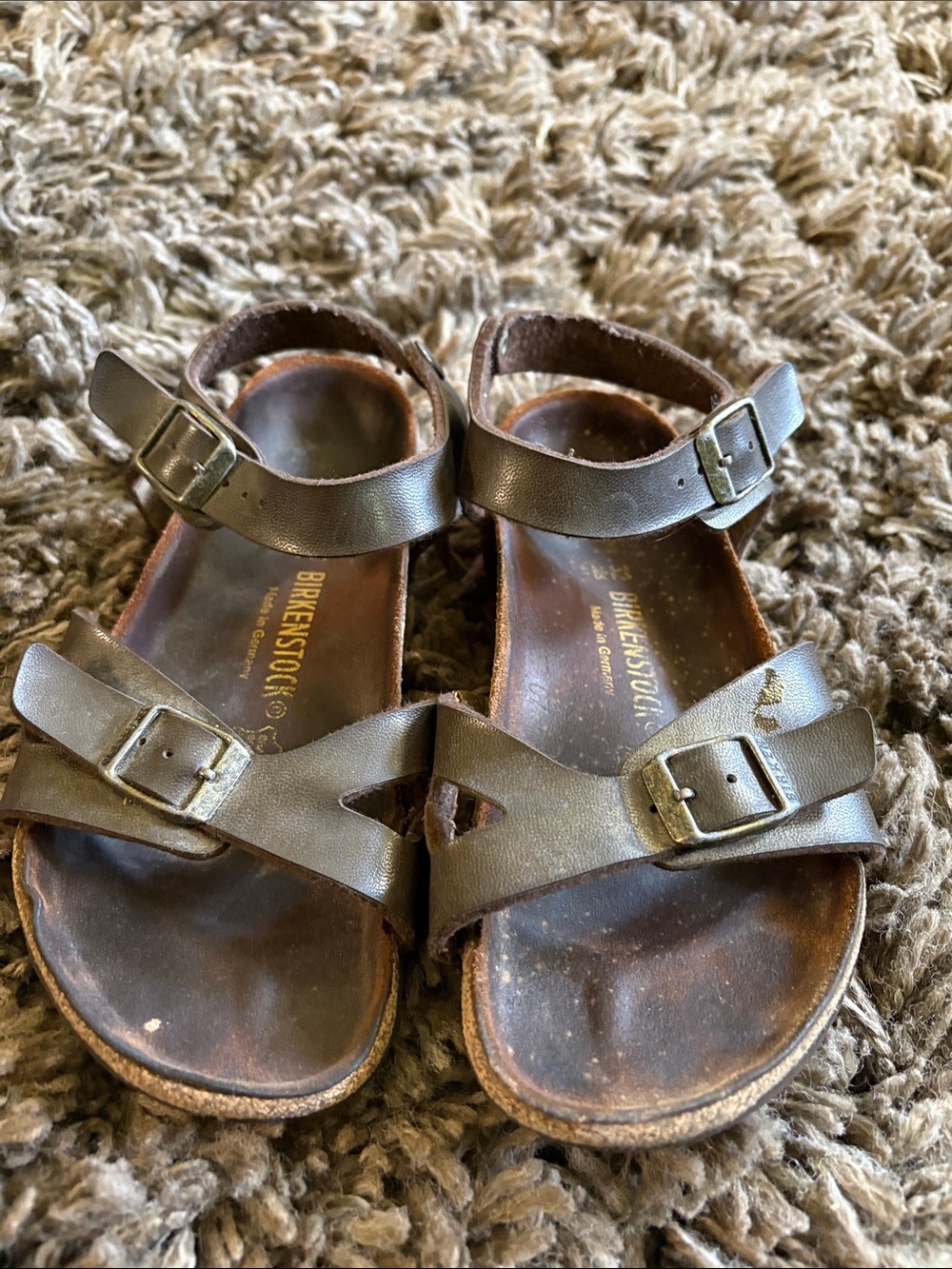 Birkenstock Kids Dark Brown Leather Buckle Sandals